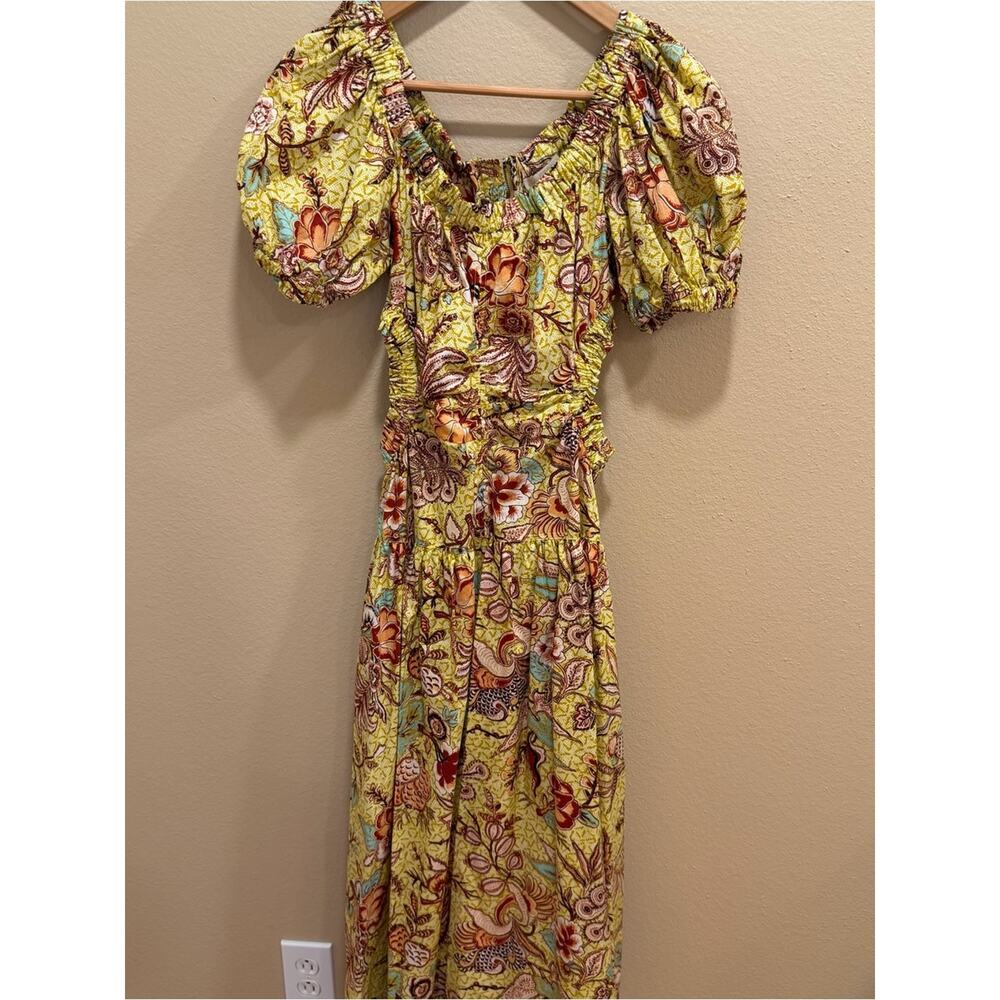 Ulla Johnson Cotton Yellow Floral Maxi Dress with Puff Sleeves 4 - Picture 13 of 15
